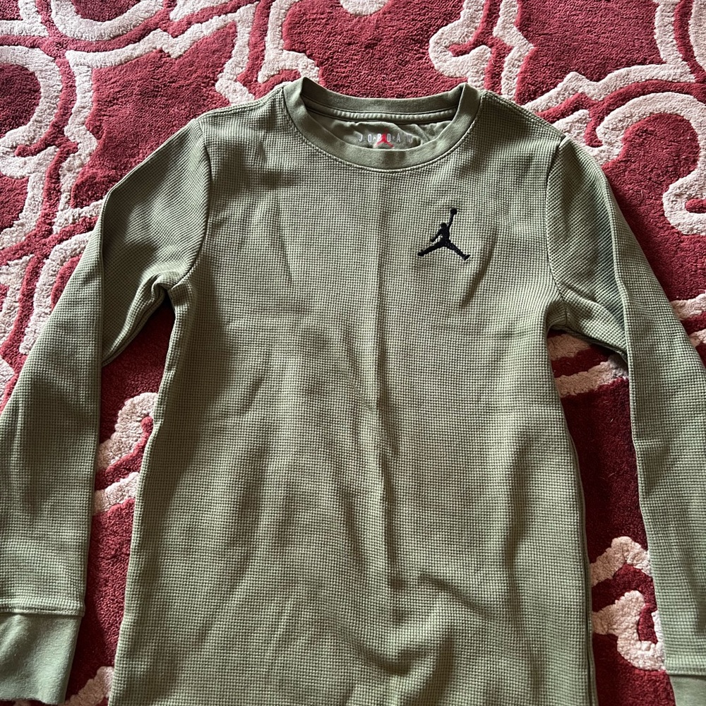 Kids Nike Jordan Olive Green Long Sleeve Thermal Shirt